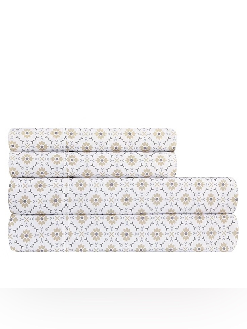 South Point Twin/Twin XL 4 Pc Microfiber Sheet Set Beige Gray Medallion New